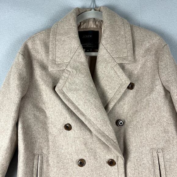 J. Crew Melton Wool Blend Pea Coat Women 4T 4 Tall Beige Lined Classic Preppy - Picture 5 of 16
